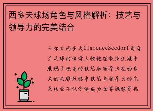 西多夫球场角色与风格解析：技艺与领导力的完美结合
